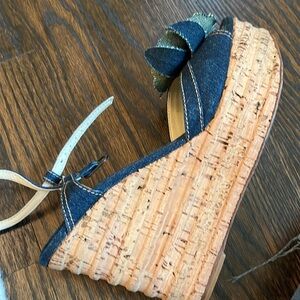 Chanel Camelia denim wedge sandal